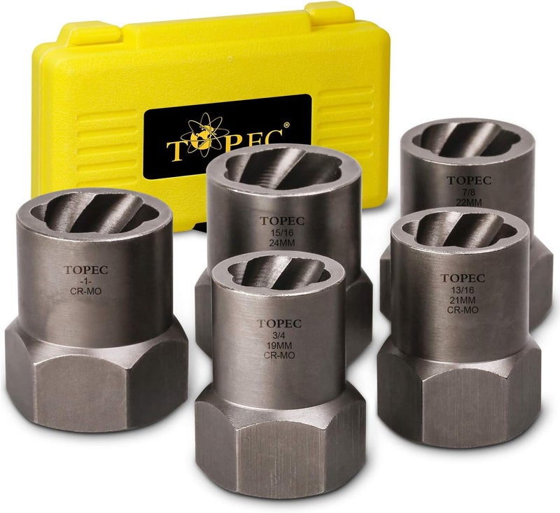 Topec 5-Piece Heavy Duty Bolt Remover Set, 1/2" Drive Impact Extractor Set, Perfect Tool Kit for Removing Stripped, Damaged, Rounded off and Rusted Bolts & Nuts, and Shorter Profile Lug Nuts - Image 1